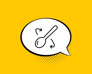 Cooking spoon line icon. Comic speech bubble. Cutlery sign. Food mix symbol. Yellow background with chat bubble. Cooking spoon icon. Colorful banner. Vector