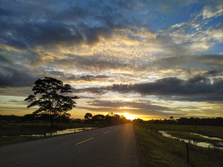 sunset on road