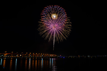 Independence Day Fourth of July Fireworks at the Roosevelt Bridge near Downtown Stuart, Florida, USA