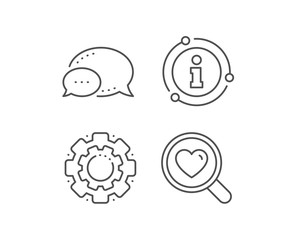 Love dating line icon. Chat bubble, info sign elements. Search relationships sign. Valentines day symbol. Linear search love outline icon. Information bubble. Vector