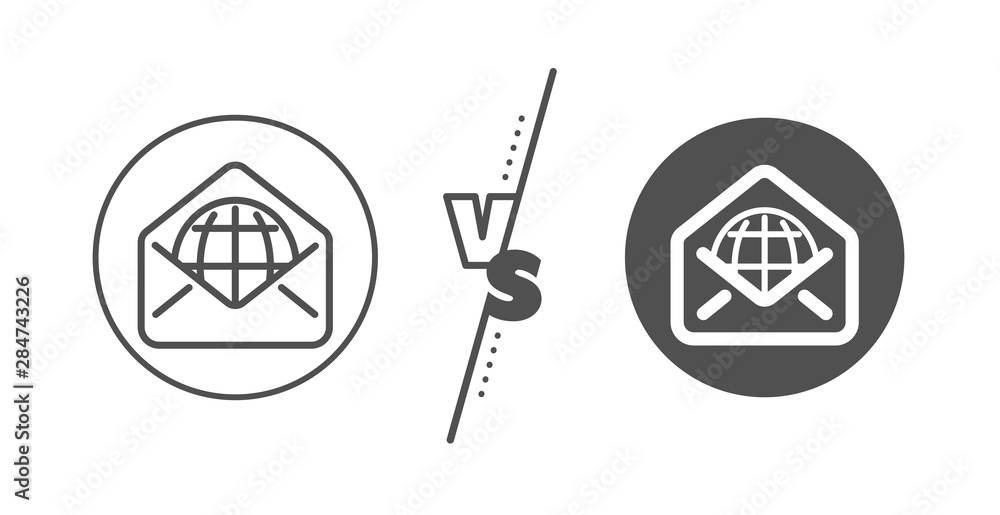 Poster message correspondence sign. versus concept. web mail line icon. e-mail symbol. line vs classic web 