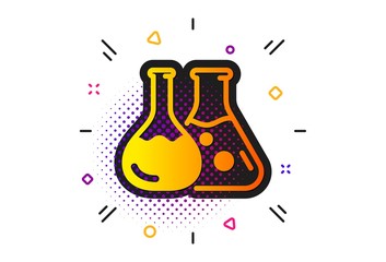 Laboratory flask sign. Halftone circles pattern. Chemistry lab icon. Analysis symbol. Classic flat chemistry lab icon. Vector