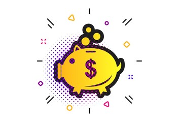Piggy bank sign icon. Halftone dots pattern. Moneybox dollar symbol. Classic flat piggy bank icon. Vector