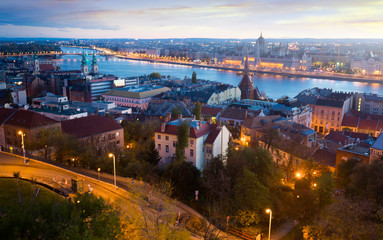 Fototapeta na wymiar Night view of Budapest cityscape with Danube river, Hungary