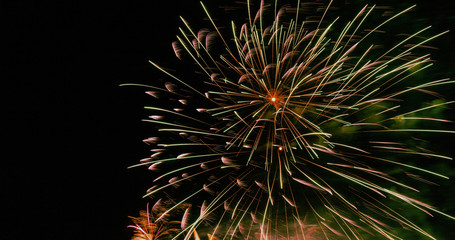 Salute, fireworks in the night sky.