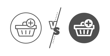 Online buying sign. Versus concept. Add to Shopping cart line icon. Supermarket basket symbol. Line vs classic add purchase icon. Vector