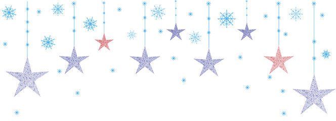 Fototapeta na wymiar Christmas stars and snowflakes on a blue background, Vector Illustration