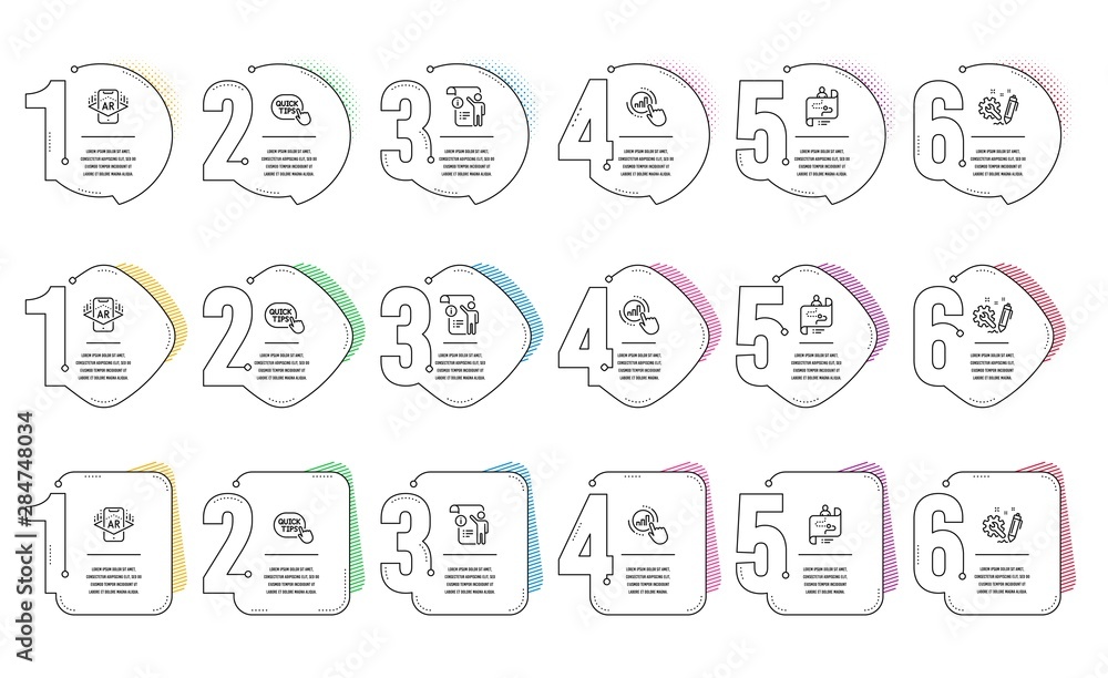 Poster engineering, journey path and manual doc line icons set. infographic timeline. augmented reality, qu