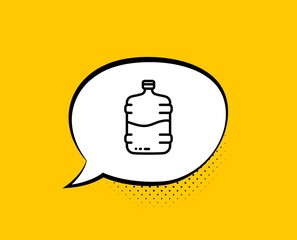 Water cooler bottle line icon. Comic speech bubble. Still aqua drink sign. Liquid symbol. Yellow background with chat bubble. Cooler bottle icon. Colorful banner. Vector