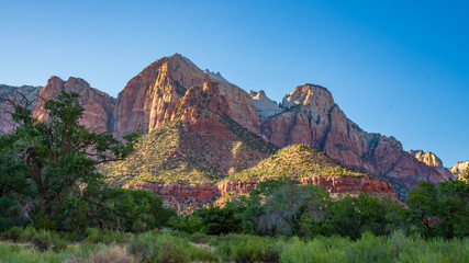 The Towers of the Virgin and Bee Hive Peak in Zion Canyon