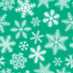 Naklejka na ściany i meble Christmas seamless pattern of white defocused snowflakes on turquoise background