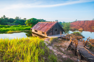 old tiny wood house at old mine 