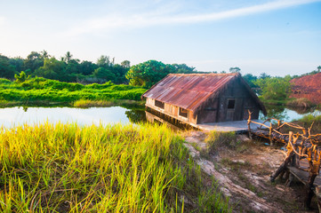 old tiny wood house at old mine 