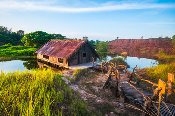 old tiny wood house at old mine 