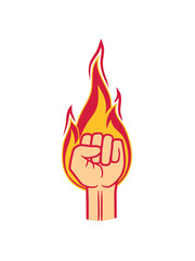 feuer flamme brennen heiß faust revolution hand strecken oben luft halten zeigen zeichen symbol anarchie rebellion rebell team crew cool design comic cartoon arm