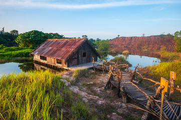 old tiny wood house at old mine 