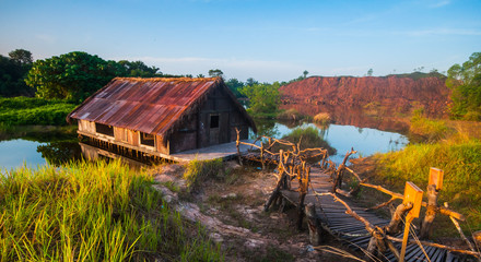 old tiny wood house at old mine 