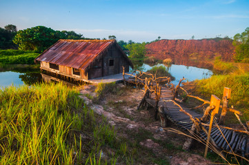 old tiny wood house at old mine 