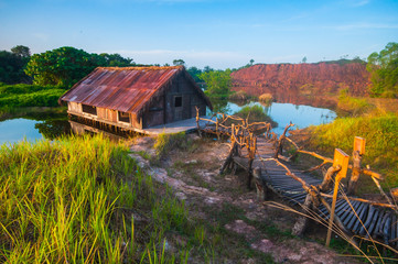 old tiny wood house at old mine 