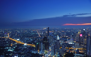 Bangkok, Thailand - April 16, 2019 :Night light in Bangkok Thailand from a roof top
