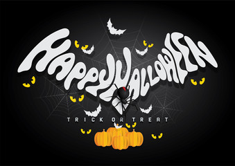 Happy Halloween 3d font and spider, Halloween background.