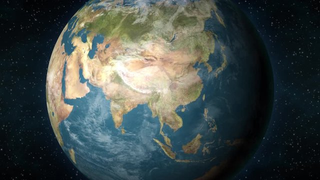 Planet Earth, zooming in on the Asian continent.