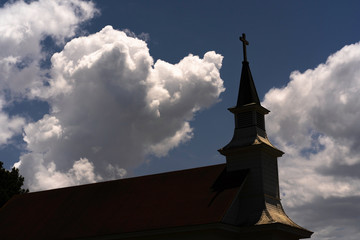 Passing clouds, old church, silhouette,