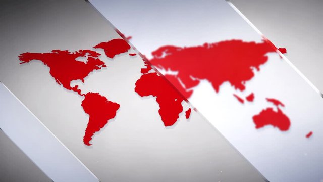 A 3D render, zooming out of Russia, revealing a continental map of the world, with a moving glass panes effect.