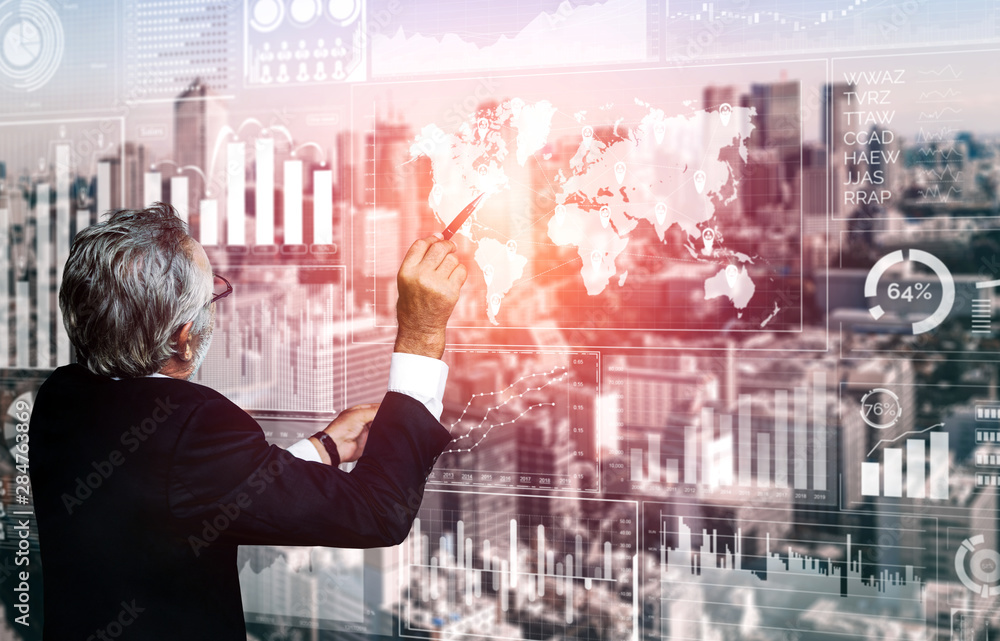 Poster data analysis for business and finance concept. graphic interface showing future computer technology