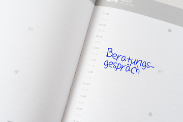 Ein Kalender und Termin f&uuml;r Beratungsgespr&auml;ch