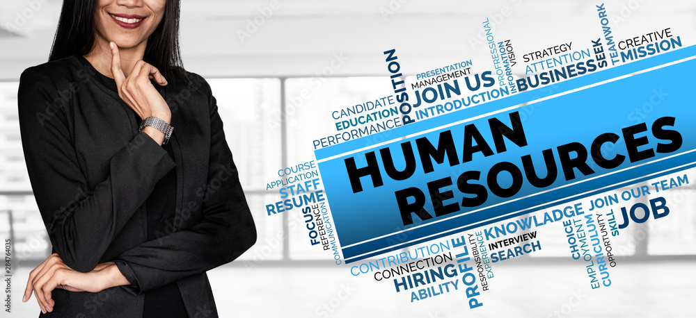 Poster human resources recruitment and people networking concept. modern graphic interface showing professi