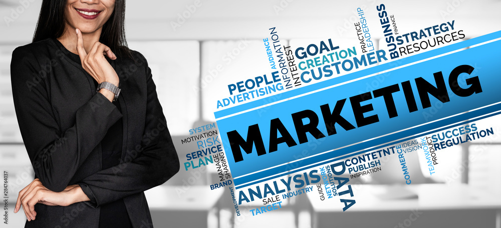 Sticker digital marketing technology solution for online business concept - graphic interface showing analyt