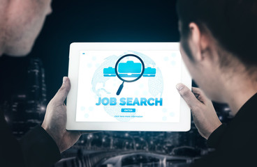Human Resources Recruitment and People Networking Concept. Modern graphic interface showing...