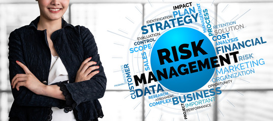 Risk Management and Assessment for Business Investment Concept. Modern graphic interface showing...