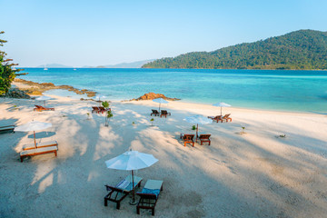 Summer concept ,Soft wave lapped the sandy beach Koh Lipe Beach Thailand ,Summer vacation