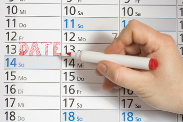Ein Kalender und Termin für ein Date