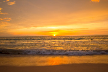 Fototapeta premium Sunset on the horizon with orange tone color image