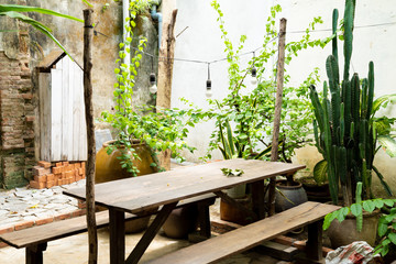 table and chairs in garden