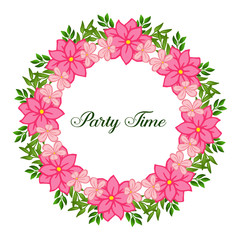 Beautiful pink wreath frame, for party time letter banner. Vector