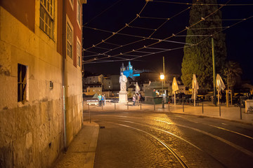 Scenic Alfama lookout with San Vicente (Saint Vincent) statue and Sao Vicente de Fora a church on...