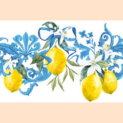 Watercolor lemon vector pattern