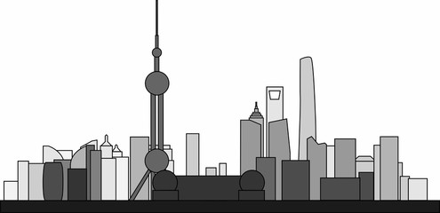 Obraz premium Simplicity outline Shanghai business district skyline on white background. Vector illustration.