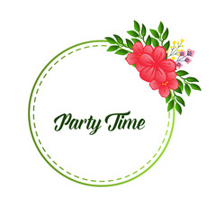 Party time card art, isolated on white background, with bright green leafy flower frame decorative element. Vector