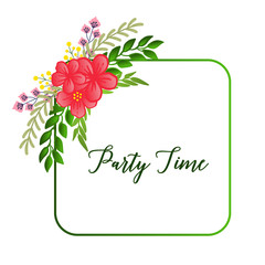 Party time card modern, with motif of leaf flower frame. Vector