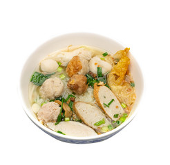 Tom Yum noodle, Small pork noodles, a spicy noodle with pork and pork balls in Thailand