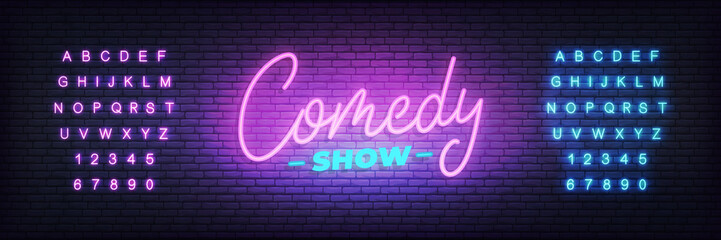Comedy show neon. Lettering neon glowing sign for Comedy show