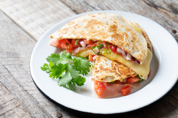 Mexican quesadillas with sliced ham also called 