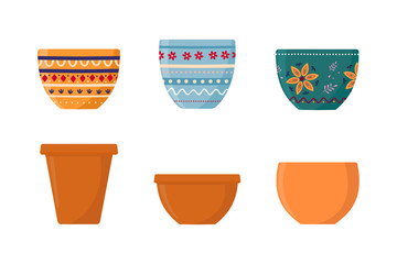 Set of flower pots isolated on white background