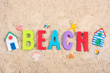 Beach huts in the sand