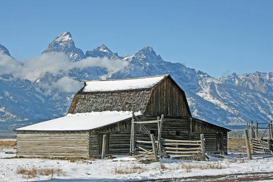 Moulton barn in forst snow, Wyoming